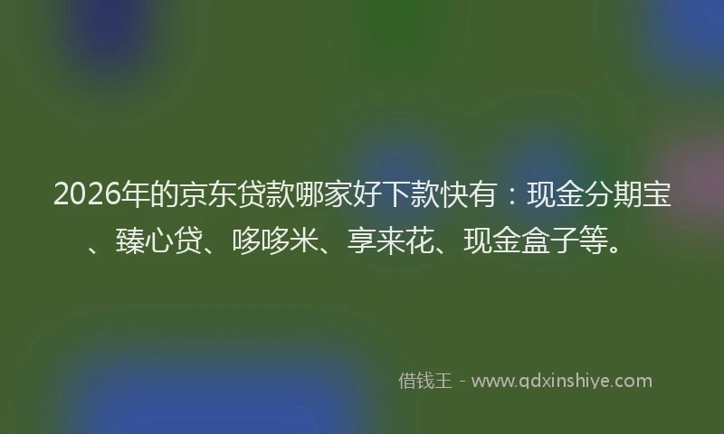 2026年的京东贷款哪家好下款快有：现金分期宝、臻心贷、哆哆米、享来花、现金盒子等。