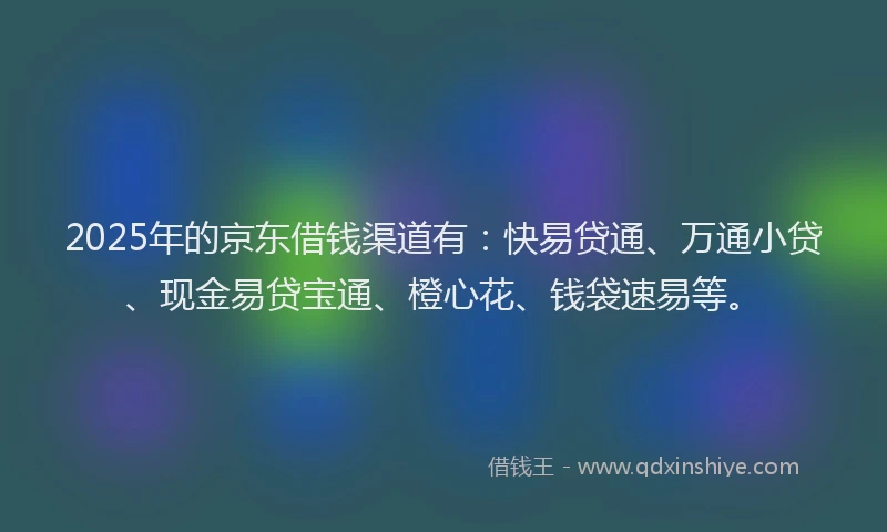 2025年的京东借钱渠道有：快易贷通、万通小贷、现金易贷宝通、橙心花、钱袋速易等。