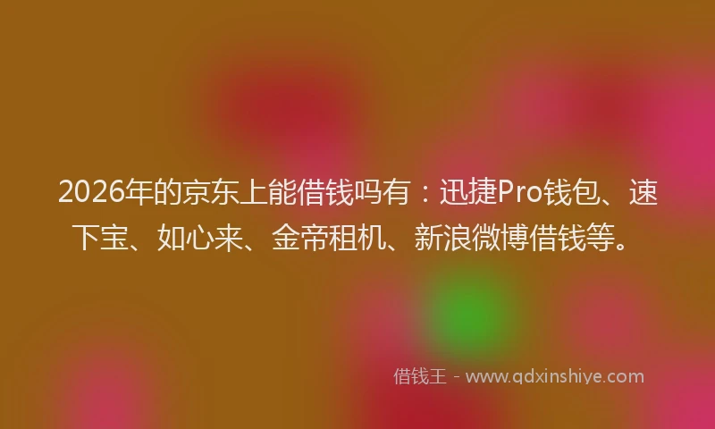2026年的京东上能借钱吗有：迅捷Pro钱包、速下宝、如心来、金帝租机、新浪微博借钱等。