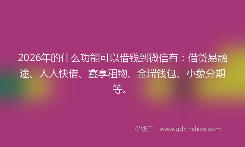 2026年的什么功能可以借钱到微信有：借贷易融途、人人快借、鑫享租物、金瑞钱包、小象分期等。