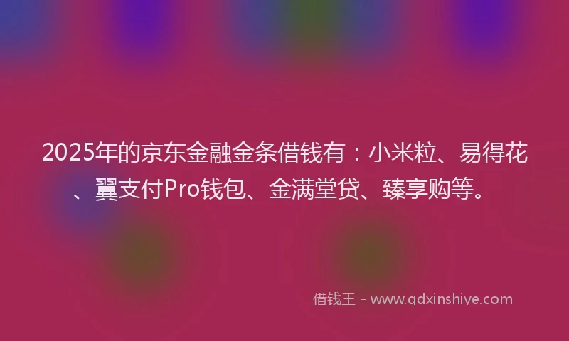 2025年的京东金融金条借钱有:小米粒、易得花、翼支付Pro钱包、金满堂贷、臻享购等。