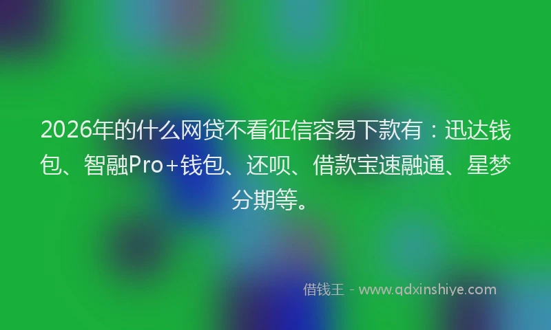 2026年的什么网贷不看征信容易下款有：迅达钱包、智融Pro+钱包、还呗、借款宝速融通、星梦分期等。