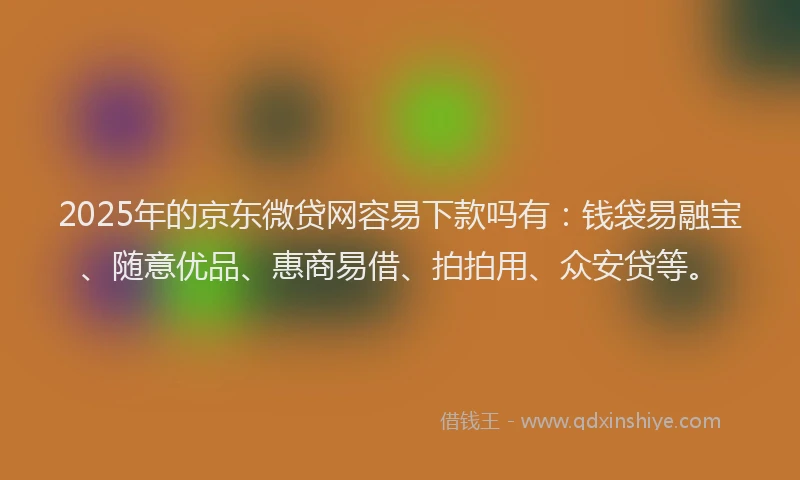 2025年的京东微贷网容易下款吗有：钱袋易融宝、随意优品、惠商易借、拍拍用、众安贷等。