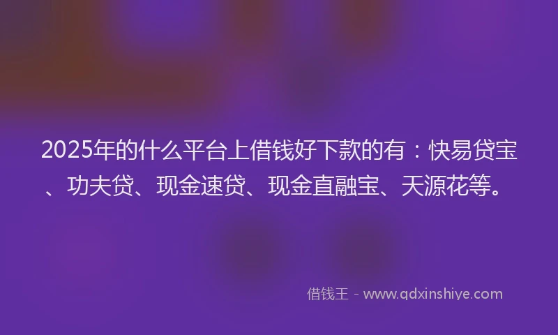 2025年的什么平台上借钱好下款的有：快易贷宝、功夫贷、现金速贷、现金直融宝、天源花等。