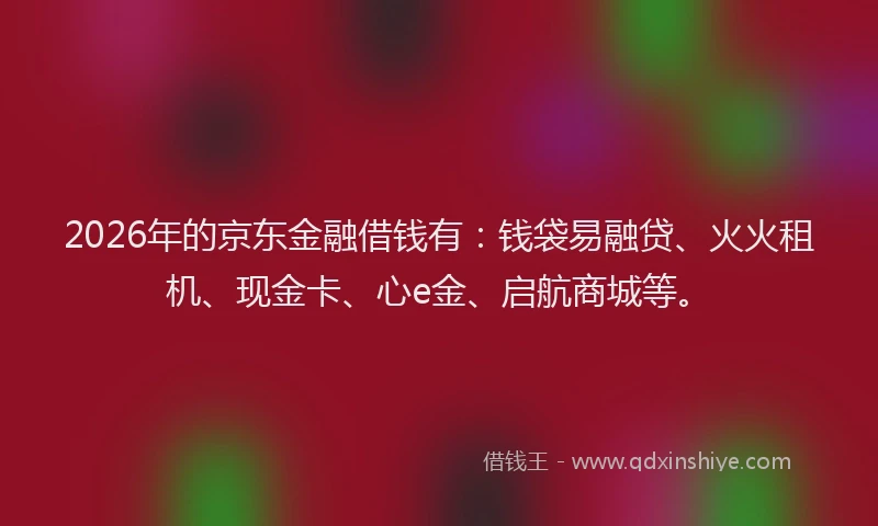 2026年的京东金融借钱有:钱袋易融贷、火火租机、现金卡、心e金、启航商城等。