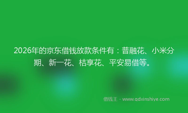 2026年的京东借钱放款条件有：普融花、小米分期、新一花、桔享花、平安易借等。
