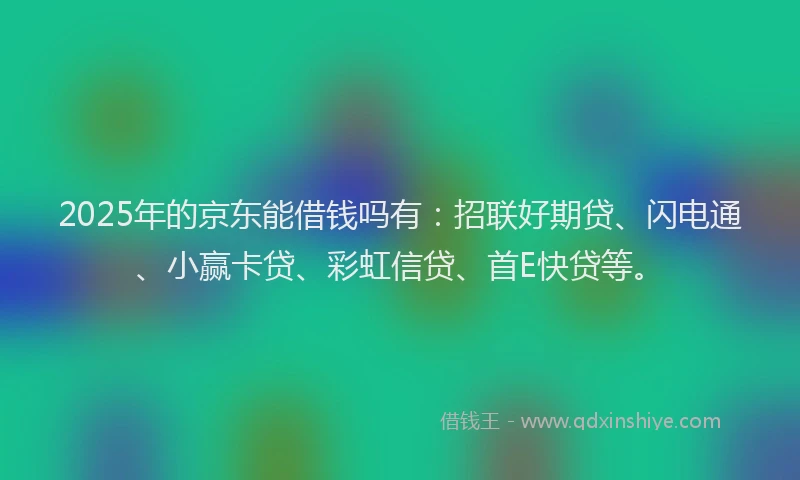 2025年的京东能借钱吗有：招联好期贷、闪电通、小赢卡贷、彩虹信贷、首E快贷等。