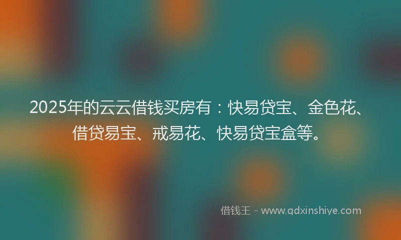 2025年的云云借钱买房有:快易贷宝、金色花、借贷易宝、戒易花、快易贷宝盒等。