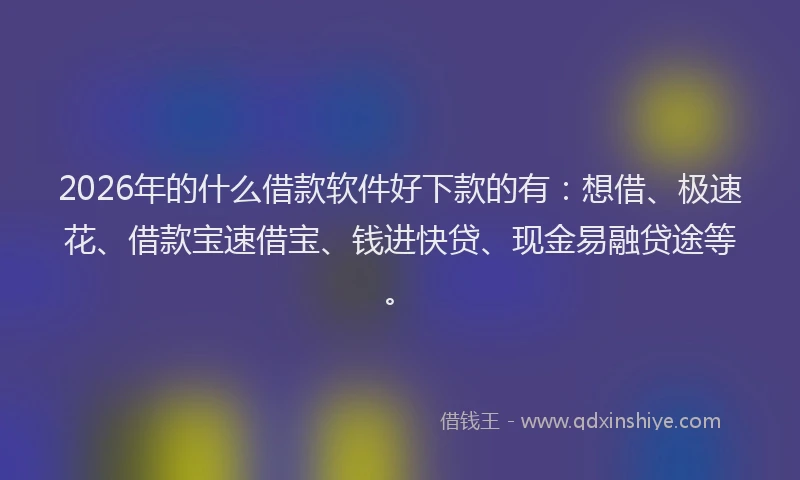 2026年的什么借款软件好下款的有：想借、极速花、借款宝速借宝、钱进快贷、现金易融贷途等。
