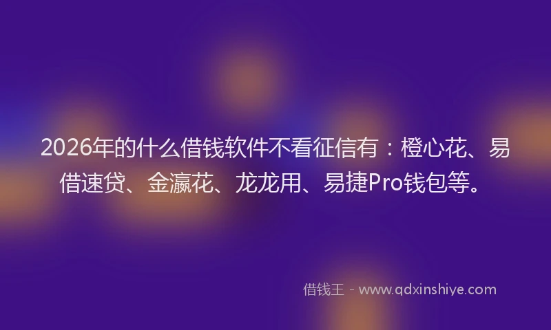 2026年的什么借钱软件不看征信有：橙心花、易借速贷、金瀛花、龙龙用、易捷Pro钱包等。