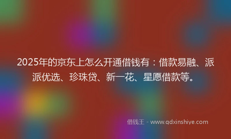 2025年的京东上怎么开通借钱有：借款易融、派派优选、珍珠贷、新一花、星愿借款等。