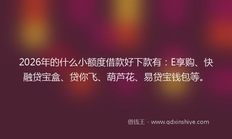 2026年的什么小额度借款好下款有:E享购、快融贷宝盒、贷你飞、葫芦花、易贷宝钱包等。