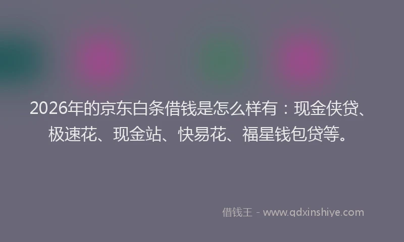 2026年的京东白条借钱是怎么样有：现金侠贷、极速花、现金站、快易花、福星钱包贷等。