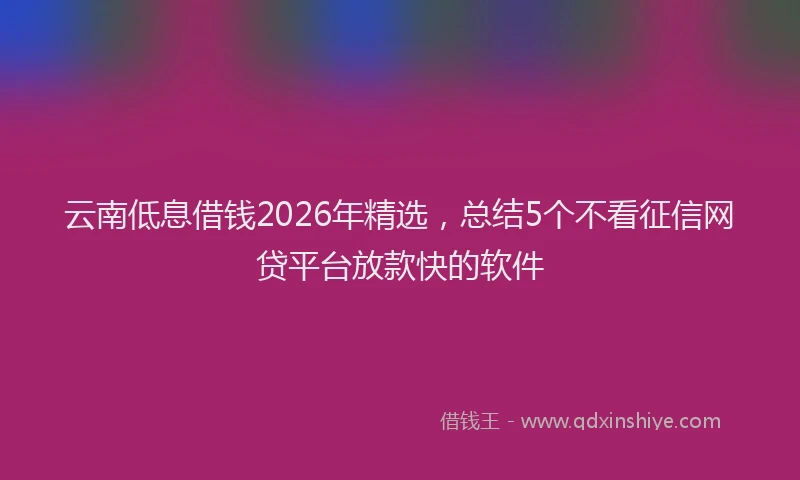 云南低息借钱2026年精选，总结5个不看征信网贷平台放款快的软件