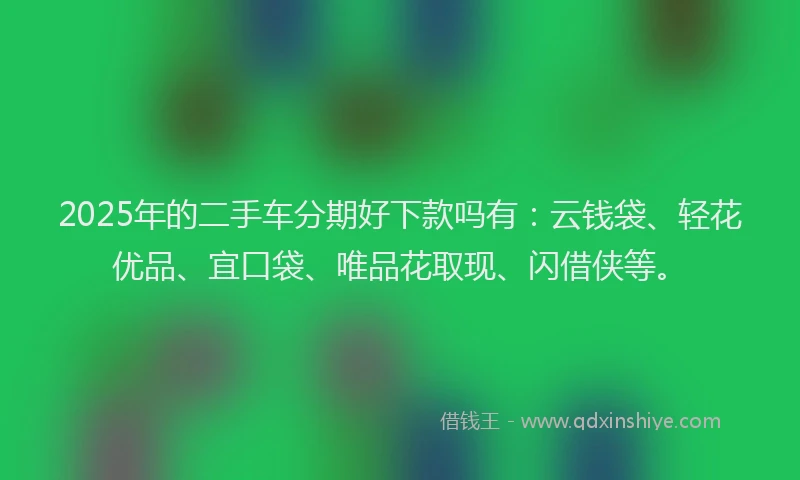 2025年的二手车分期好下款吗有：云钱袋、轻花优品、宜口袋、唯品花取现、闪借侠等。