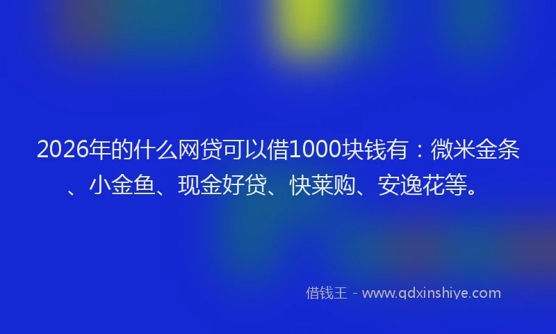 2026年的什么网贷可以借1000块钱有：微米金条、小金鱼、现金好贷、快莱购、安逸花等。