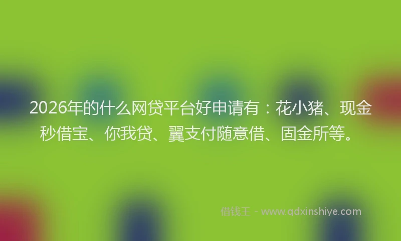 2026年的什么网贷平台好申请有:花小猪、现金秒借宝、你我贷、翼支付随意借、固金所等。