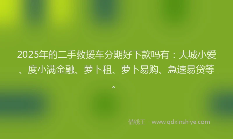2025年的二手救援车分期好下款吗有：大城小爱、度小满金融、萝卜租、萝卜易购、急速易贷等。
