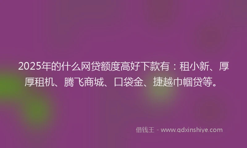 2025年的什么网贷额度高好下款有：租小新、厚厚租机、腾飞商城、口袋金、捷越巾帼贷等。