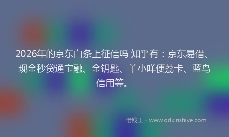 2026年的京东白条上征信吗 知乎有：京东易借、现金秒贷通宝融、金钥匙、羊小咩便荔卡、蓝鸟信用等。