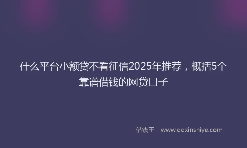 什么平台小额贷不看征信2025年推荐，概括5个靠谱借钱的网贷口子