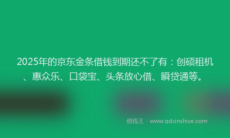 2025年的京东金条借钱到期还不了有：创硕租机、惠众乐、口袋宝、头条放心借、瞬贷通等。