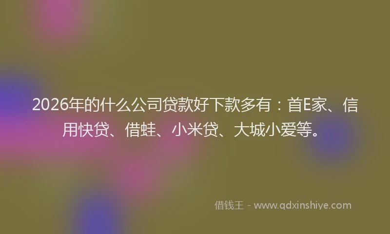 2026年的什么公司贷款好下款多有:首E家、信用快贷、借蛙、小米贷、大城小爱等。