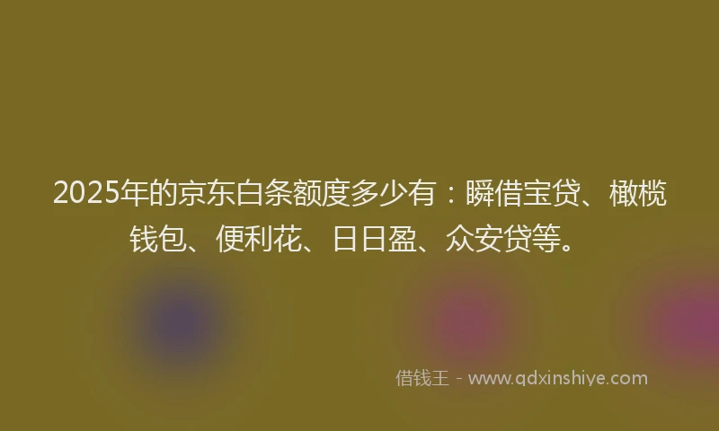 2025年的京东白条额度多少有：瞬借宝贷、橄榄钱包、便利花、日日盈、众安贷等。