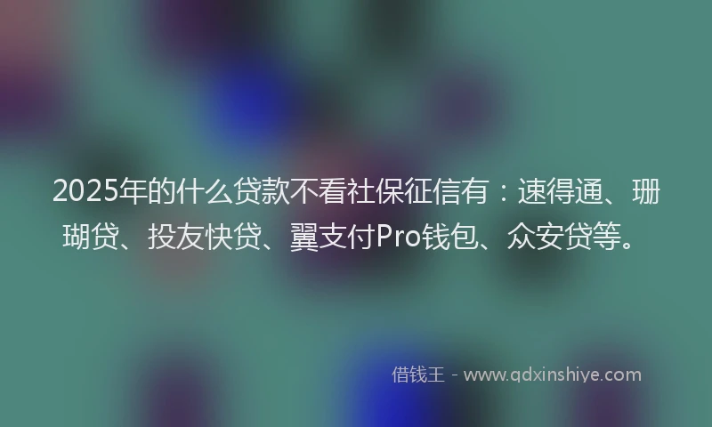 2025年的什么贷款不看社保征信有:速得通、珊瑚贷、投友快贷、翼支付Pro钱包、众安贷等。