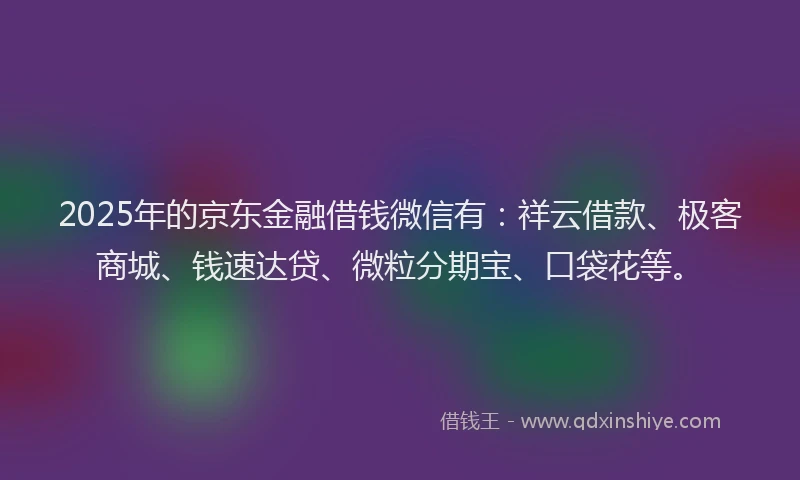 2025年的京东金融借钱微信有：祥云借款、极客商城、钱速达贷、微粒分期宝、口袋花等。
