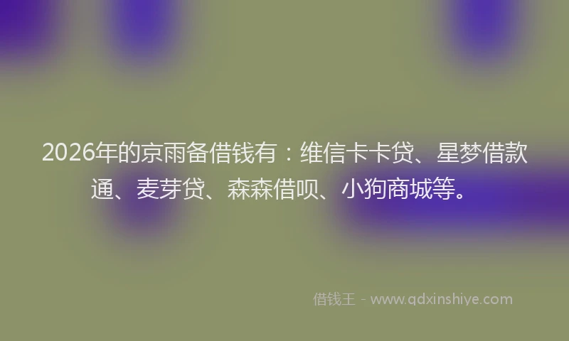 2026年的京雨备借钱有:维信卡卡贷、星梦借款通、麦芽贷、森森借呗、小狗商城等。