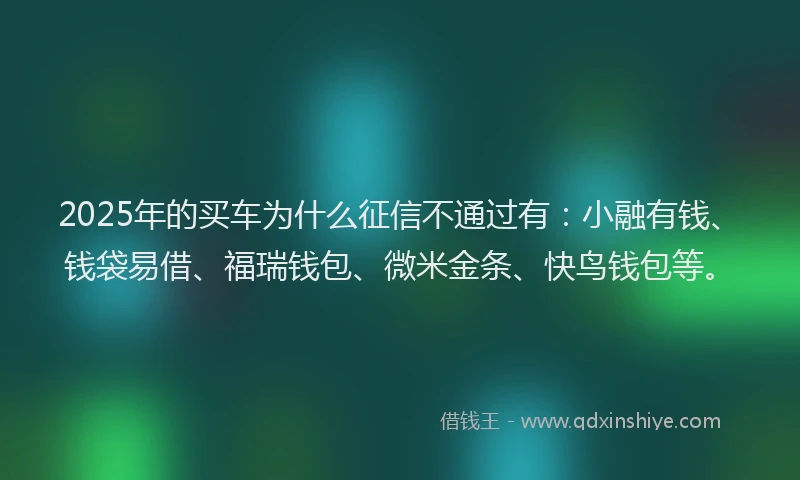 2025年的买车为什么征信不通过有：小融有钱、钱袋易借、福瑞钱包、微米金条、快鸟钱包等。