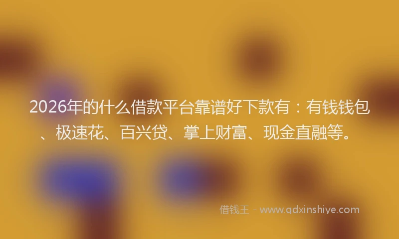 2026年的什么借款平台靠谱好下款有:有钱钱包、极速花、百兴贷、掌上财富、现金直融等。