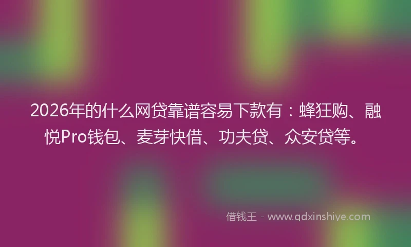 2026年的什么网贷靠谱容易下款有：蜂狂购、融悦Pro钱包、麦芽快借、功夫贷、众安贷等。