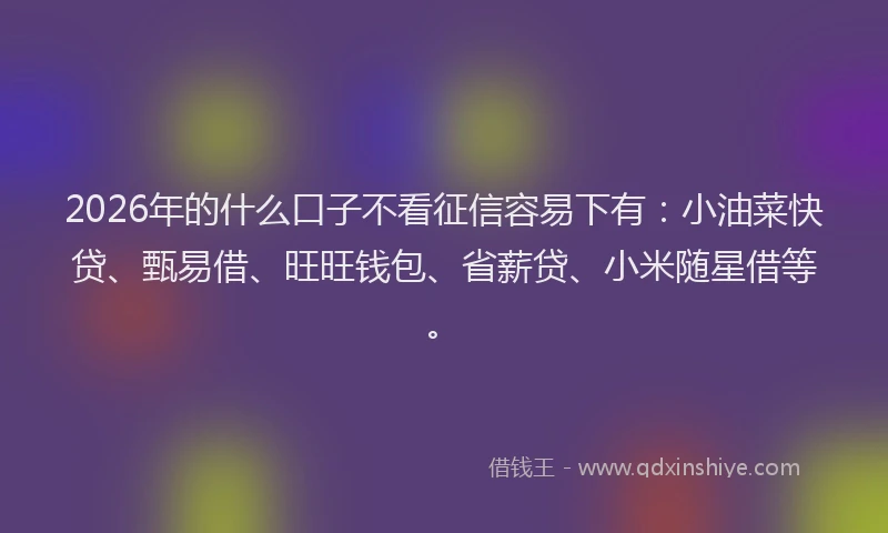 2026年的什么口子不看征信容易下有:小油菜快贷、甄易借、旺旺钱包、省薪贷、小米随星借等。