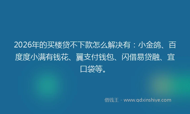 2026年的买楼贷不下款怎么解决有：小金鸽、百度度小满有钱花、翼支付钱包、闪借易贷融、宜口袋等。