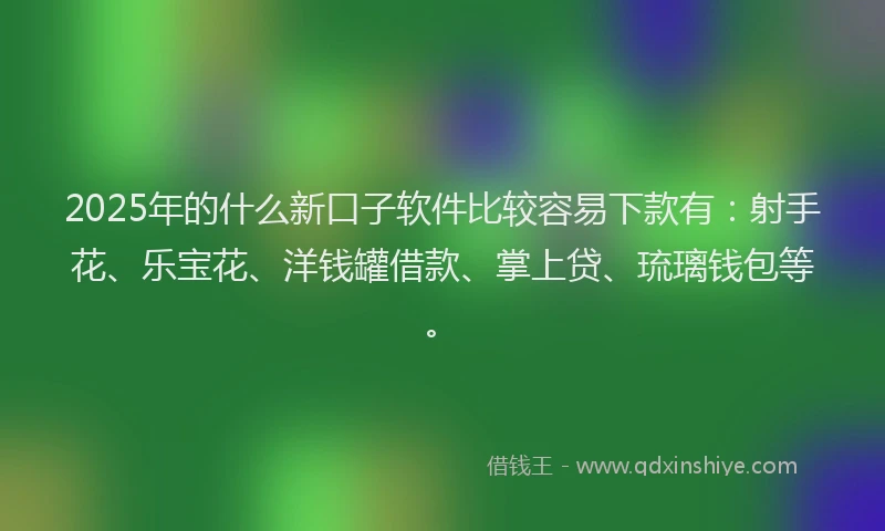 2025年的什么新口子软件比较容易下款有：射手花、乐宝花、洋钱罐借款、掌上贷、琉璃钱包等。