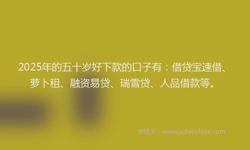 2025年的五十岁好下款的口子有：借贷宝速借、萝卜租、融资易贷、瑞雪贷、人品借款等。