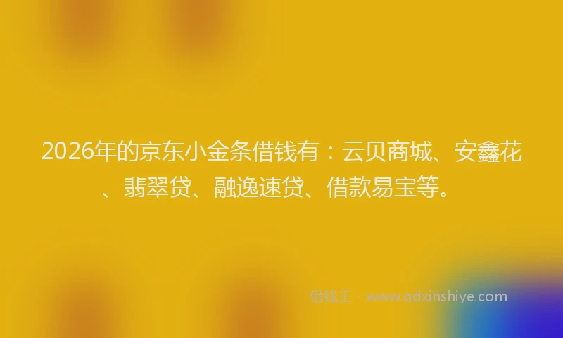 2026年的京东小金条借钱有：云贝商城、安鑫花、翡翠贷、融逸速贷、借款易宝等。