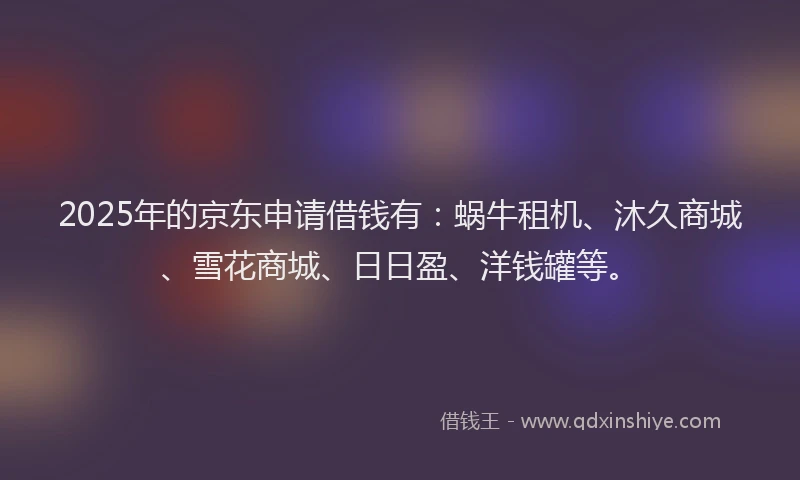 2025年的京东申请借钱有：蜗牛租机、沐久商城、雪花商城、日日盈、洋钱罐等。
