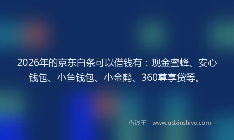 2026年的京东白条可以借钱有：现金蜜蜂、安心钱包、小鱼钱包、小金鹤、360尊享贷等。