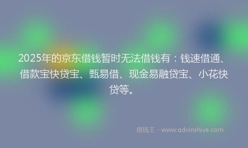 2025年的京东借钱暂时无法借钱有：钱速借通、借款宝快贷宝、甄易借、现金易融贷宝、小花快贷等。