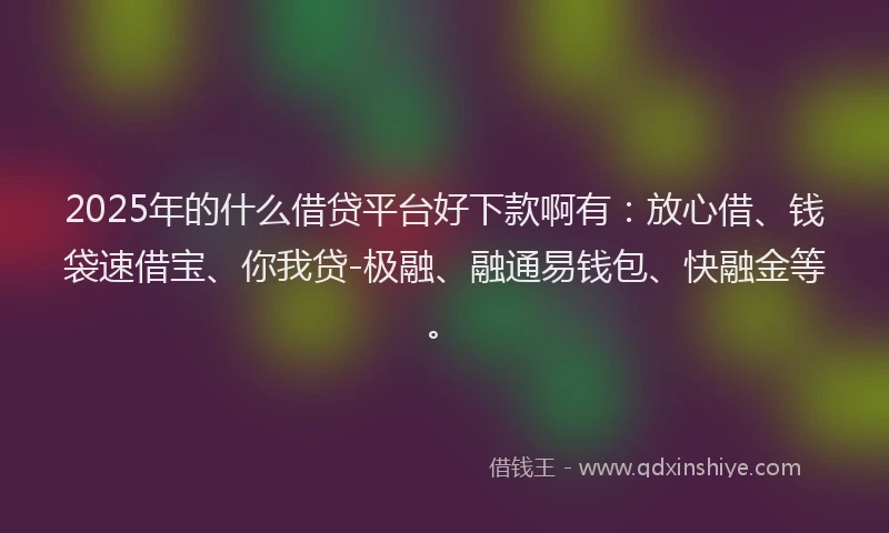 2025年的什么借贷平台好下款啊有：放心借、钱袋速借宝、你我贷-极融、融通易钱包、快融金等。