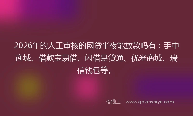 2026年的人工审核的网贷半夜能放款吗有：手中商城、借款宝易借、闪借易贷通、优米商城、瑞信钱包等。