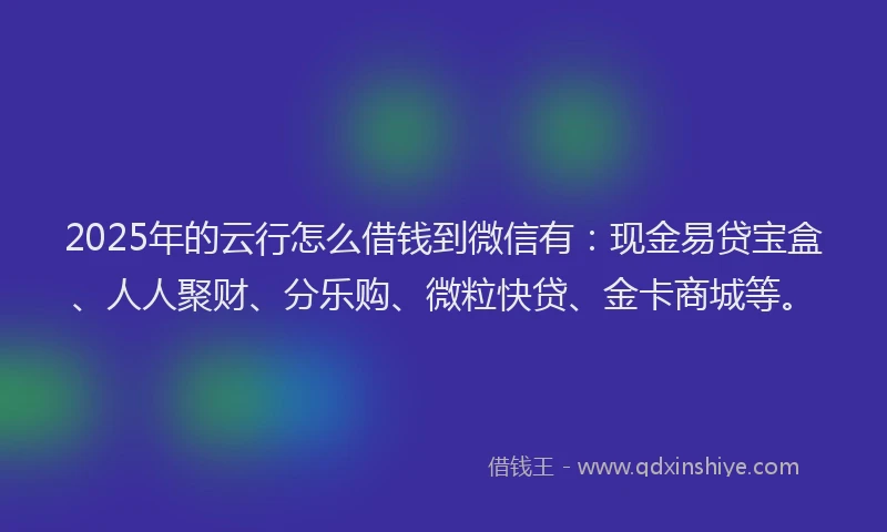 2025年的云行怎么借钱到微信有：现金易贷宝盒、人人聚财、分乐购、微粒快贷、金卡商城等。
