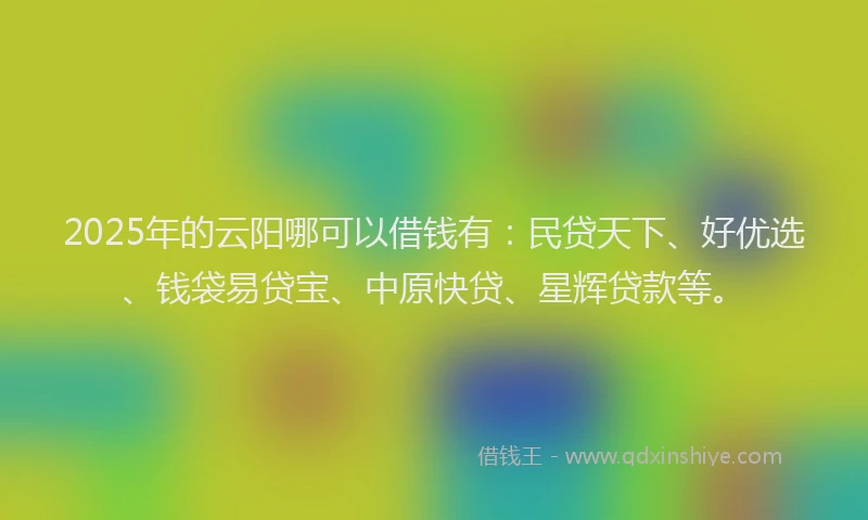 2025年的云阳哪可以借钱有：民贷天下、好优选、钱袋易贷宝、中原快贷、星辉贷款等。