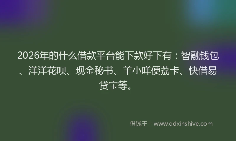 2026年的什么借款平台能下款好下有：智融钱包、洋洋花呗、现金秘书、羊小咩便荔卡、快借易贷宝等。