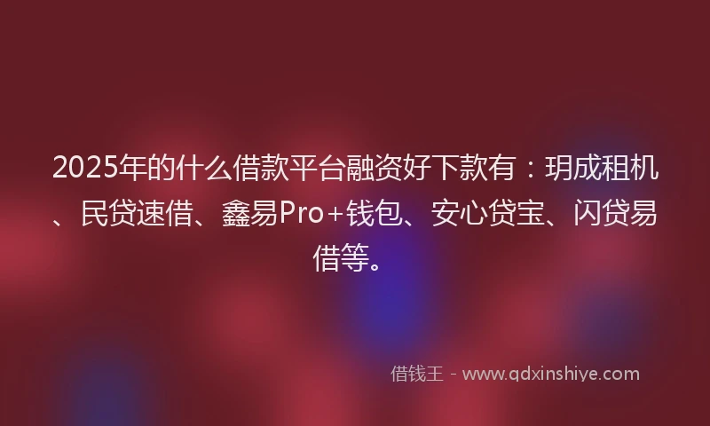 2025年的什么借款平台融资好下款有：玥成租机、民贷速借、鑫易Pro+钱包、安心贷宝、闪贷易借等。