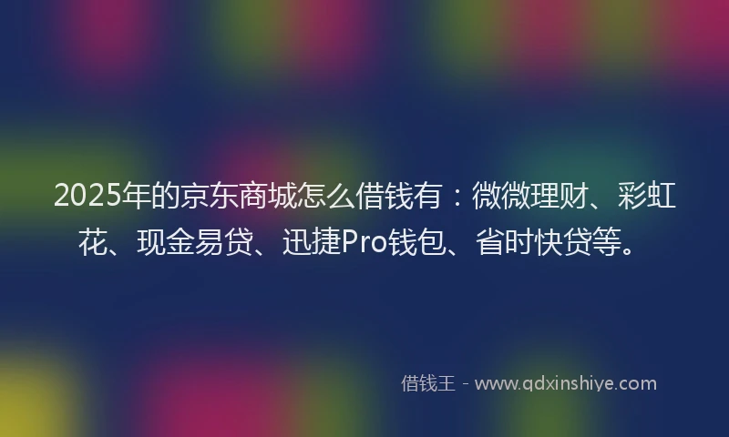 2025年的京东商城怎么借钱有：微微理财、彩虹花、现金易贷、迅捷Pro钱包、省时快贷等。