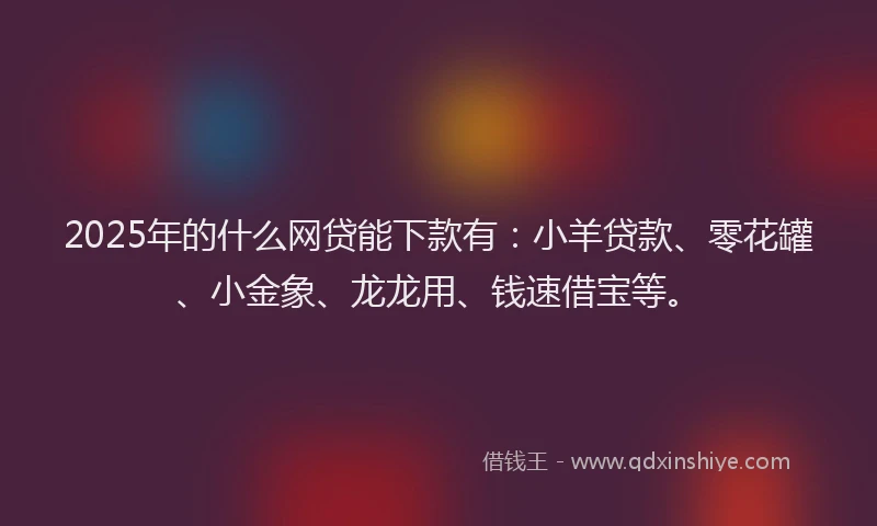 2025年的什么网贷能下款有：小羊贷款、零花罐、小金象、龙龙用、钱速借宝等。